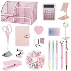 Office  Set Desktop Organizer Calculator, Phone Stand, Scissors, Notebook, Heart - Shaped Memo Paper, Gel Pen, Stapler & Staple