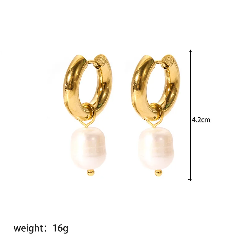 Woying Tarnish Free Gold Drop High Quality Freshwater Pearl Stud Earrings Stainless Steel 18k Gold Women Jewelry Hoop Earrings