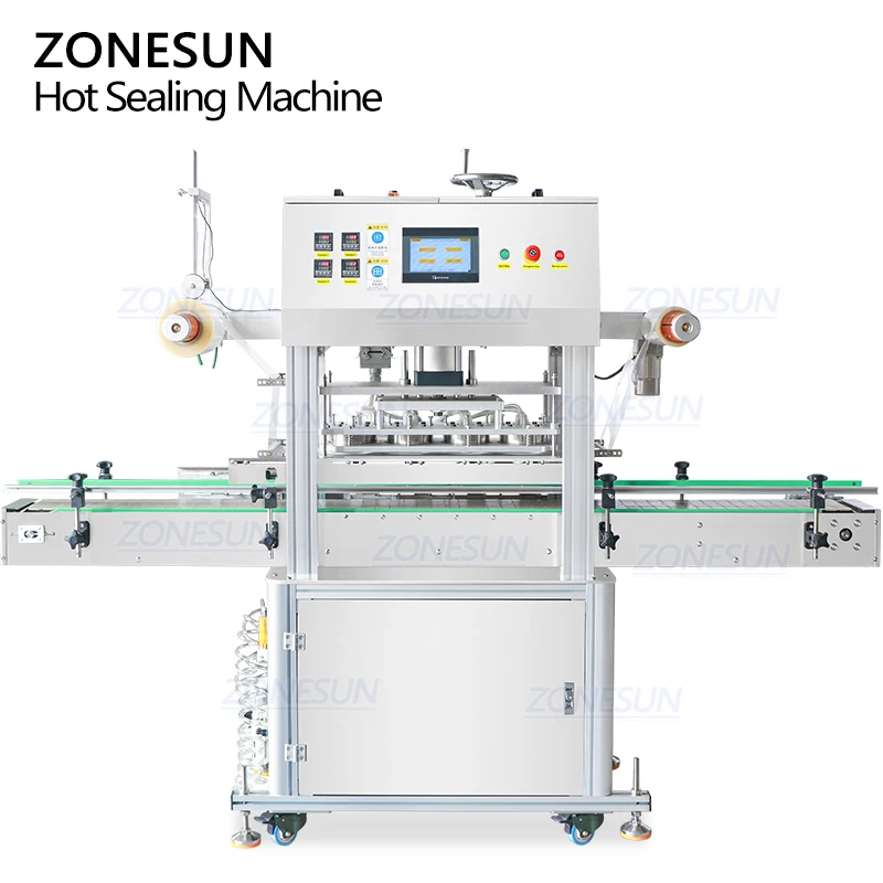 ZONESUN ZS-FKR4T Automatic 4 Heads Bucket Jar Bottle Aluminum Foil Film Roll Heat Press Sealing Machine