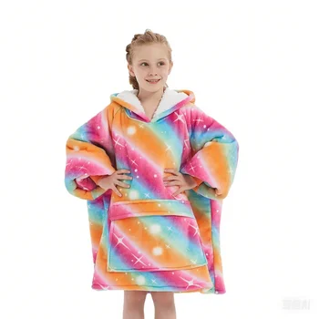 High Quality Plush Sherpa Fleece Oversized Wearable Blanket Hoodie Blanket Wearable Kids Hooded Blankets for Children