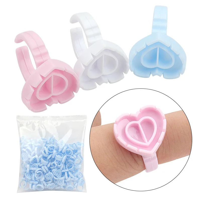 Wimpernkleberhalter Ringbecher, 100 Stück, Einweg, Für Wimpernverlängerung, Rosa