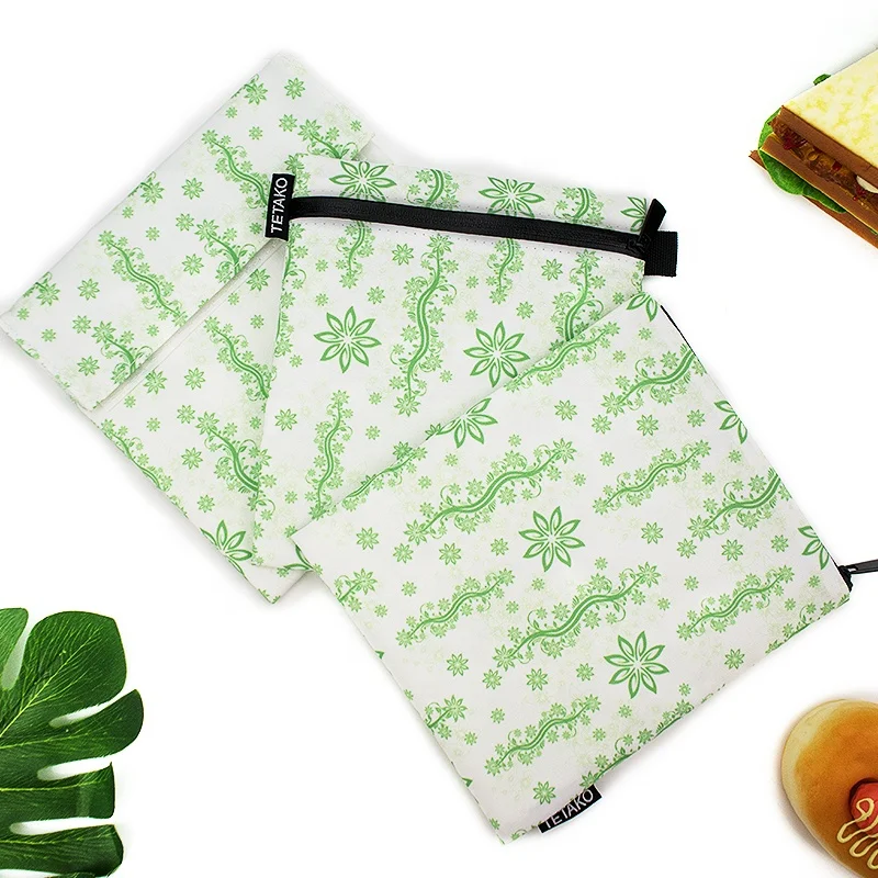 Eco Friendly Washable Reusable Snack Bags Printed Fabric Sandwich Bag