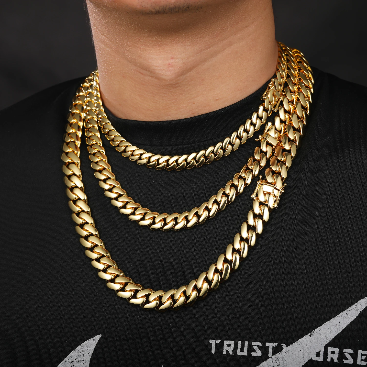 【60cm】【50cm】【10mm】【18K刻印あり】【Miami Cuban】 6mm-10mm Men's Miami Cuban Link Chain Necklace 18K Gold