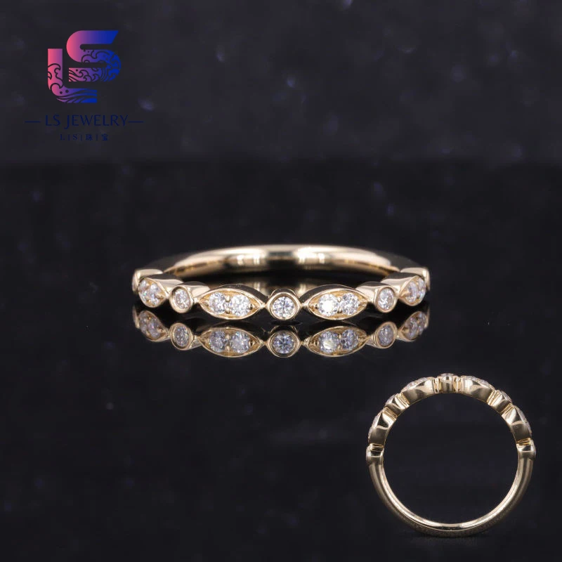 Custom Ring 14k Solid Yellow Gold Fancy Shape Moissanite Wedding Eternity Ring