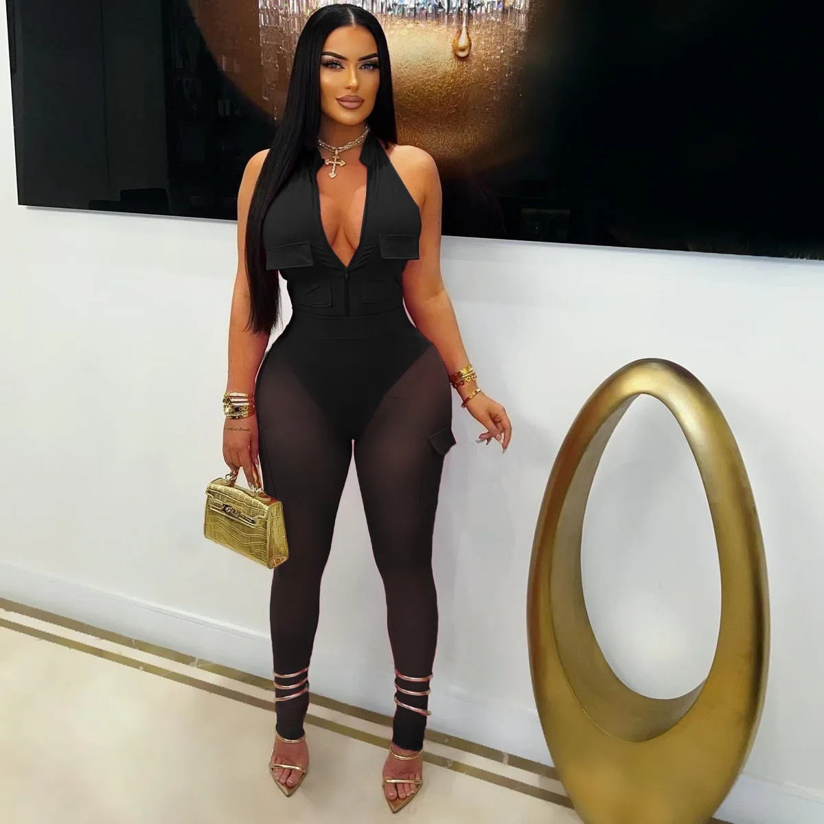 2025 Jumpsuit - See through Women Streetwear Mesh Jumpsuit