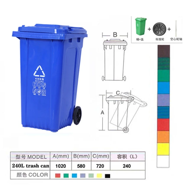 With good service Plastic Wheeled Recycle  Waste Bin  Trash Can With Lid For Sale