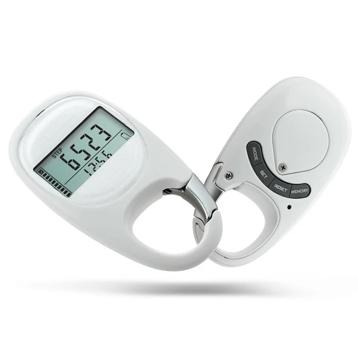 J&R Exercise Fitness Mini Digital Display 3D Sensor Walking Running Step Distance Counter Memory Carabiner Pedometer with Clip