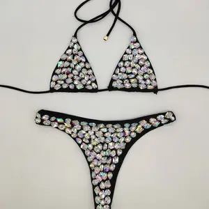 NEW STOCK 5Colors Triangle Top Diamond Bikini Sexi Woman Brazilian Cut Crystal Swimwear