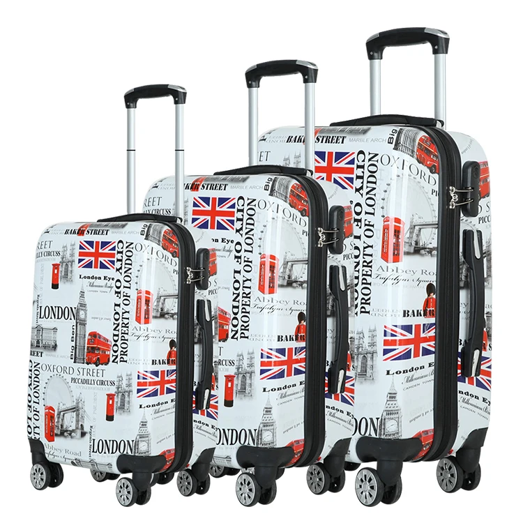LONDON BUS Printed PC+ABS Pcs UK Flag Printed Hard Luggage Suitcases  Luggage