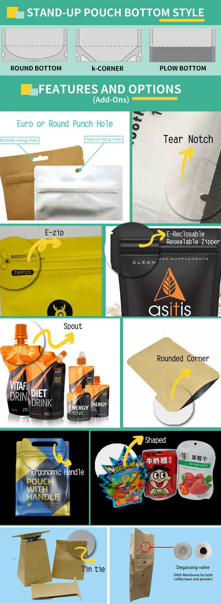 stand up packaging bags bronze