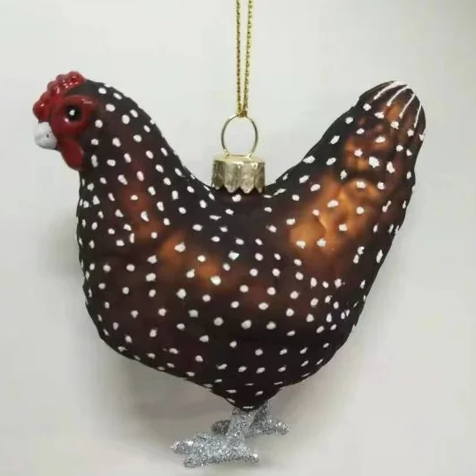 Wholesale Cute Hand Painted Glass Hanging Simulated Animals Rooster Fish Ornament For Home Garden Christmas Decoration supplier