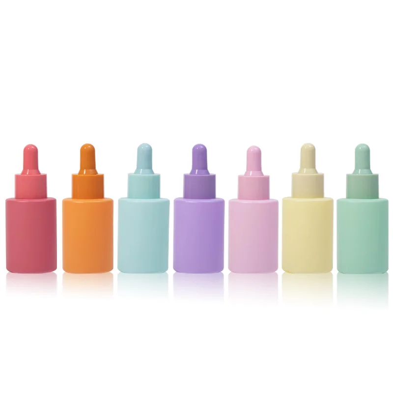 30ml 50ml Cosmetic Skin Care Essential Oil Essence Packaging Frosted Glass Flat Shoulder Matte Serum Dropper Bottle