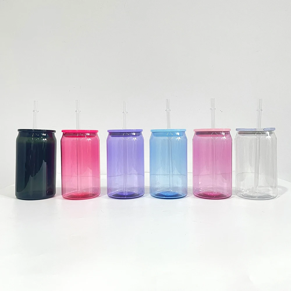 New Arrival 16oz Jelly Acrylic Plastic Cans With Colored Plastic Lid
