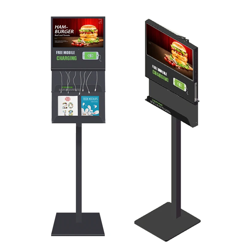 21.5 inch android smart phone charging station mobile phone charging advertising tv kiosk digital standee for airport