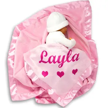 Custom Catch Personalized Baby Blanket for Girls - Pink blue purple - Newborn or Infant Gift with Name