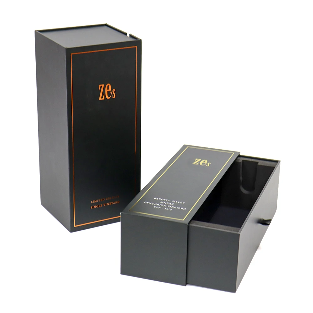 Direct Sales Competitive Price Paper Cardboard Drawer Style Single Liquor Wine Glasses Bottle Gift Packaging Box