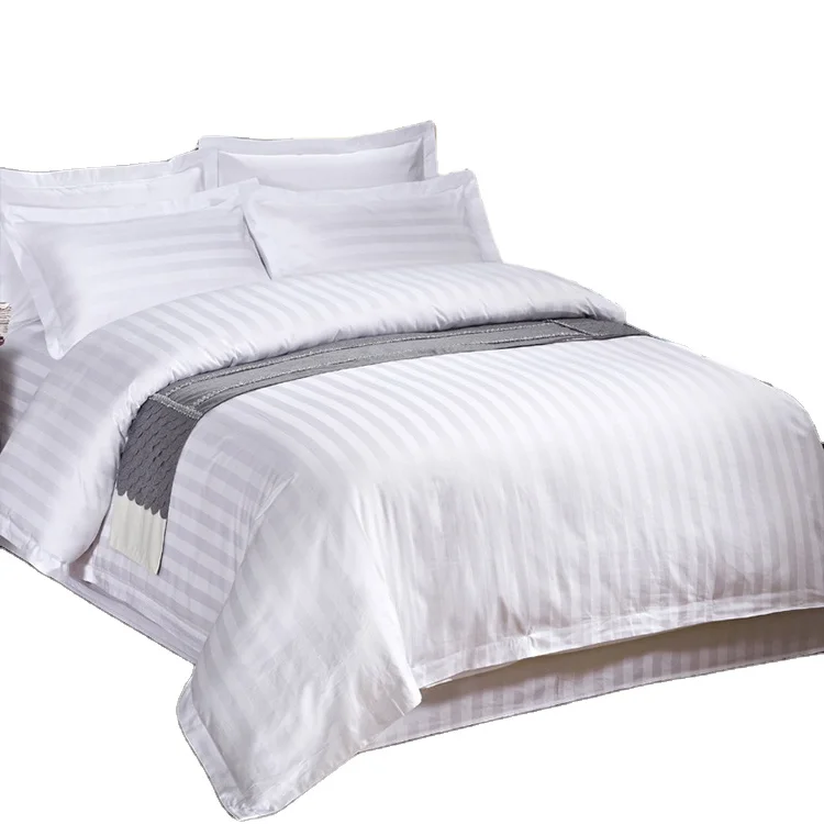 Hotel Duvet Cover Set Bedding 3cm Stripe White Color Bed Sheet Set