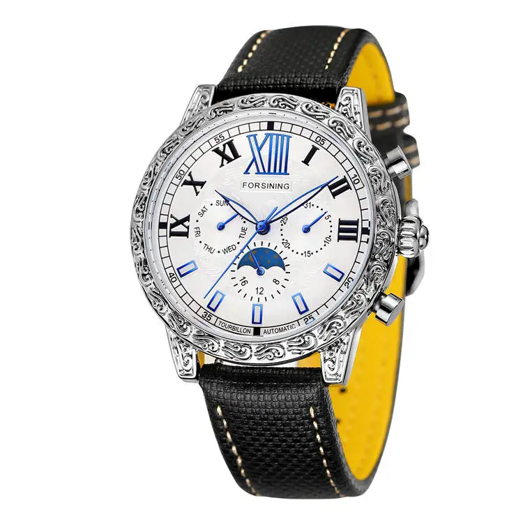 6923 Мужские механические часы из натуральной кожи