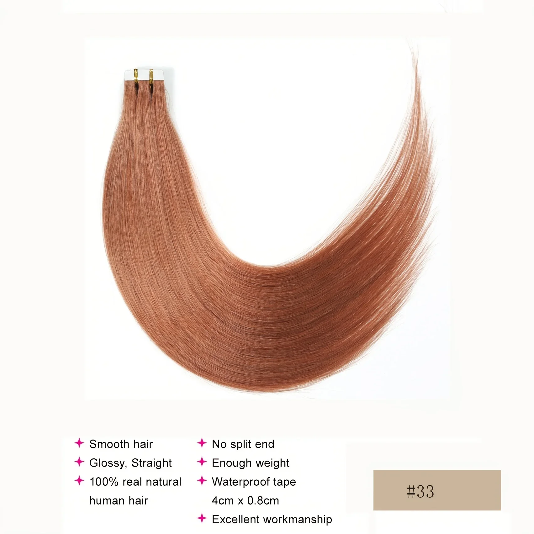 Rotbraune Tape-In-Extensions aus Remy-Menschenhaar für Erwachsene, glatt, langanhaltend, selbstklebend_voghion.com