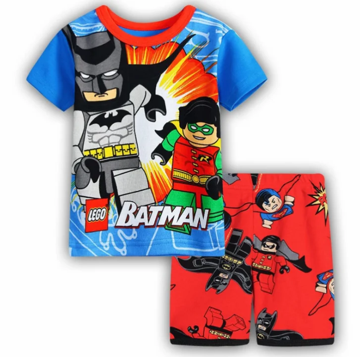 
Мягкая хлопковая одежда с героями мультфильмов; Детская летняя пижама из 2 предметов для мальчиков 