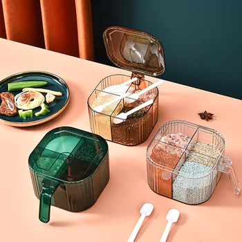 Light Luxury Multi-Grid Plastic Seasoning Jar and Box Set Household Kitchen MSG Salt Storage Combination with Seasoning Bottle