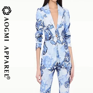 Couture Fashion Custom British Flower Print Wool/Silk V-neck Single Button Breathable Suit