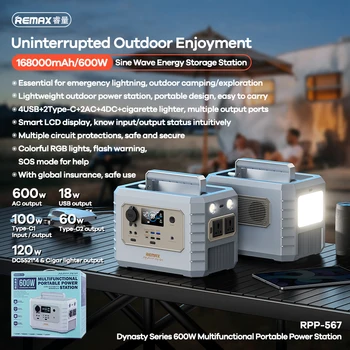 Remax Emergency Power Supply SOS RGB Power Banks 270000mAh 1200W 168000Mah 600W 4 Usb 2 Type-C 2 Ac 4 Dc Portable Power Source