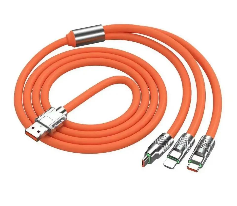 High Quality 120w  Quick Charge Mobile Phone Charger Data Cable Liquid Silicone Feel Usb-c Fast Multi Charging Cable 3 in 1