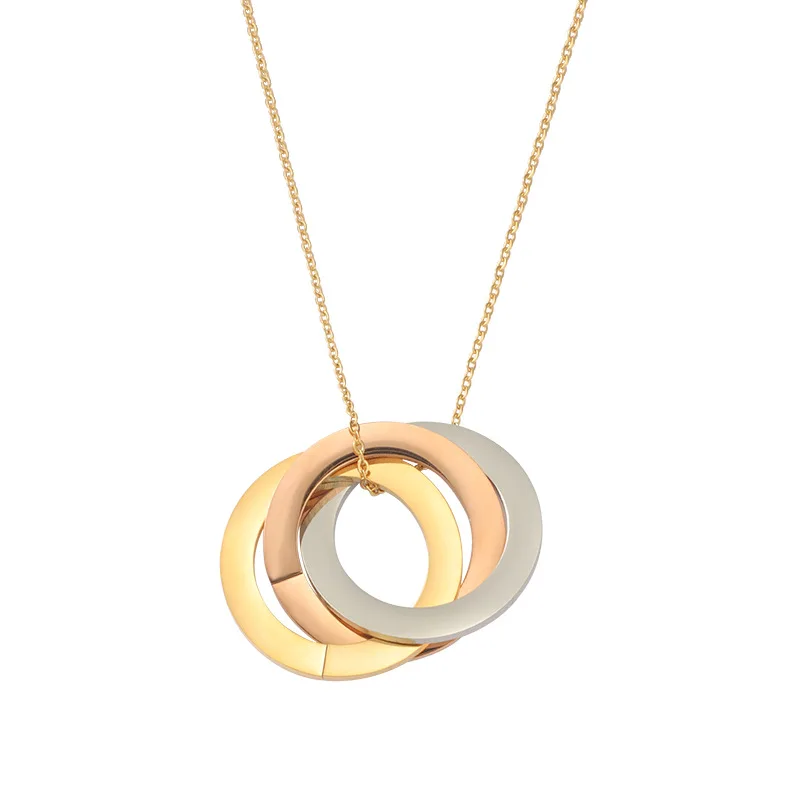 Blank 3 Circle Interlocking Rings Stainless Steel Custom Engraved Personalised Names Russian Ring Necklace for Mom Women