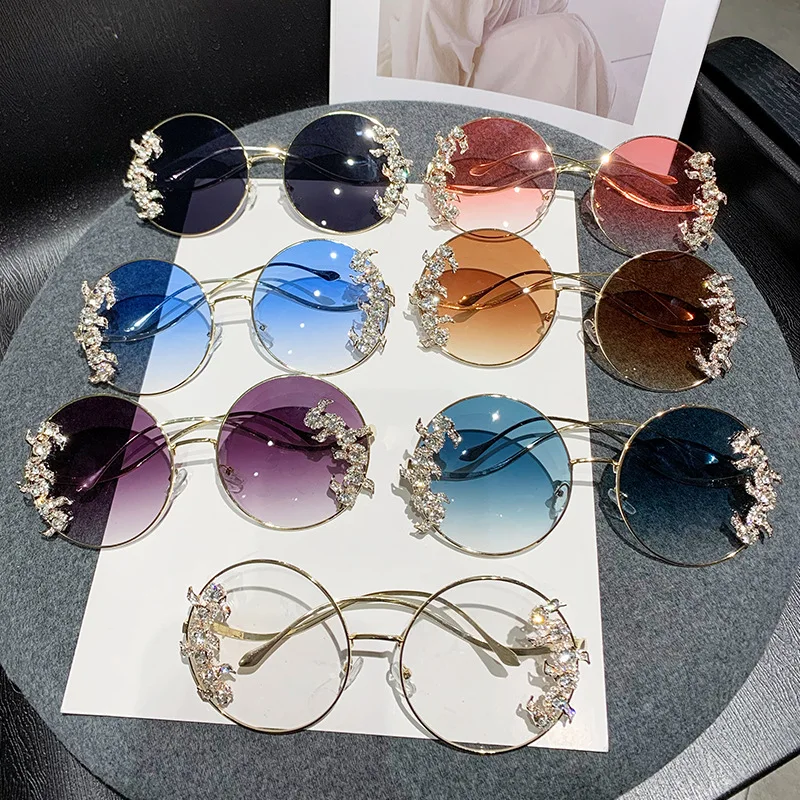 2025 Oversized Round Sunglasses For Women - Vintage Luxury Style With Rhinestones