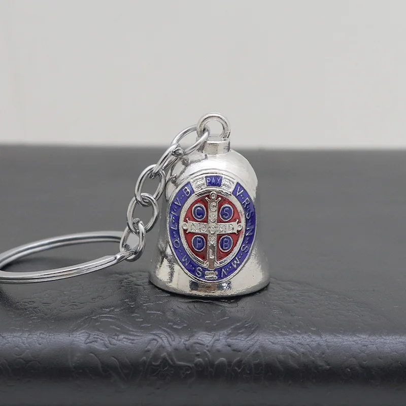 Catholic Bell KeyChain Protection Guardian Ride Bell Good Luck Charm St.Michael St.Benedict Biker Gifts Religious Keyrings