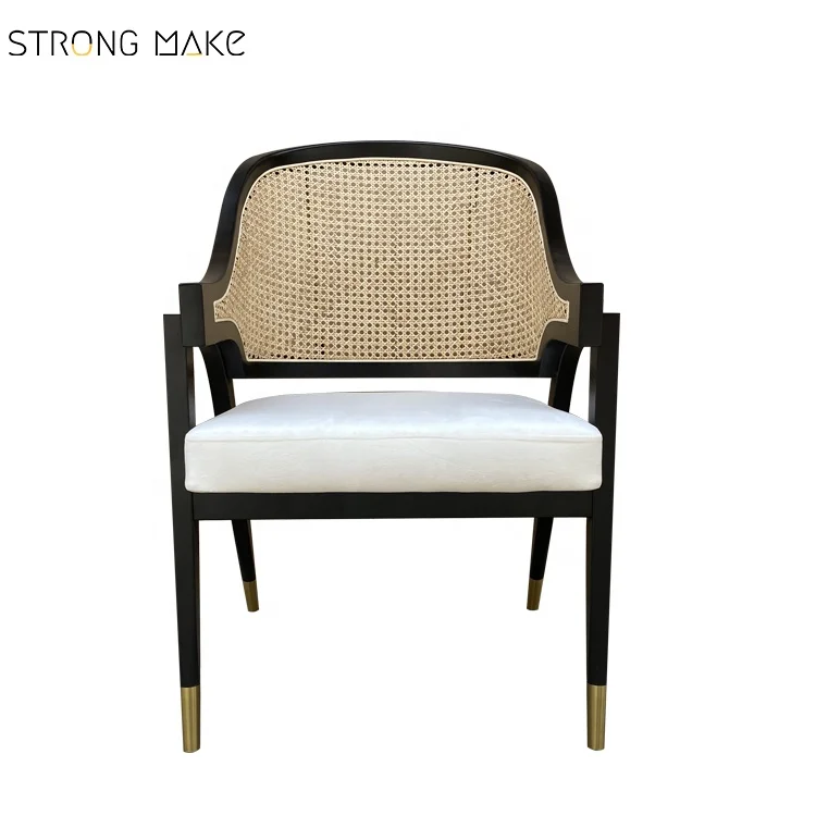 European Scandinavian Design Reproduction Solid Wood Antique Nordic Rattan Vintage Restaurant Dining Chair With Cushion