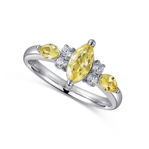 White Gold Marquise Cut Yellow Diamond Ring Luxury Real 9K 14K 18K Diamond Engagement Wedding Gold Ring for Women