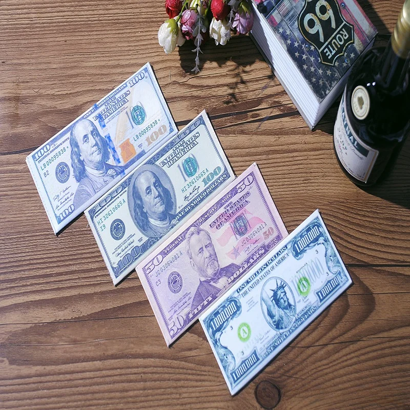 Factory Custom Waterproof Canvas Fabric Digital Print DOLLAR  Rupee Dinar Riyal Thai Baht National Currency Pattern Wallet