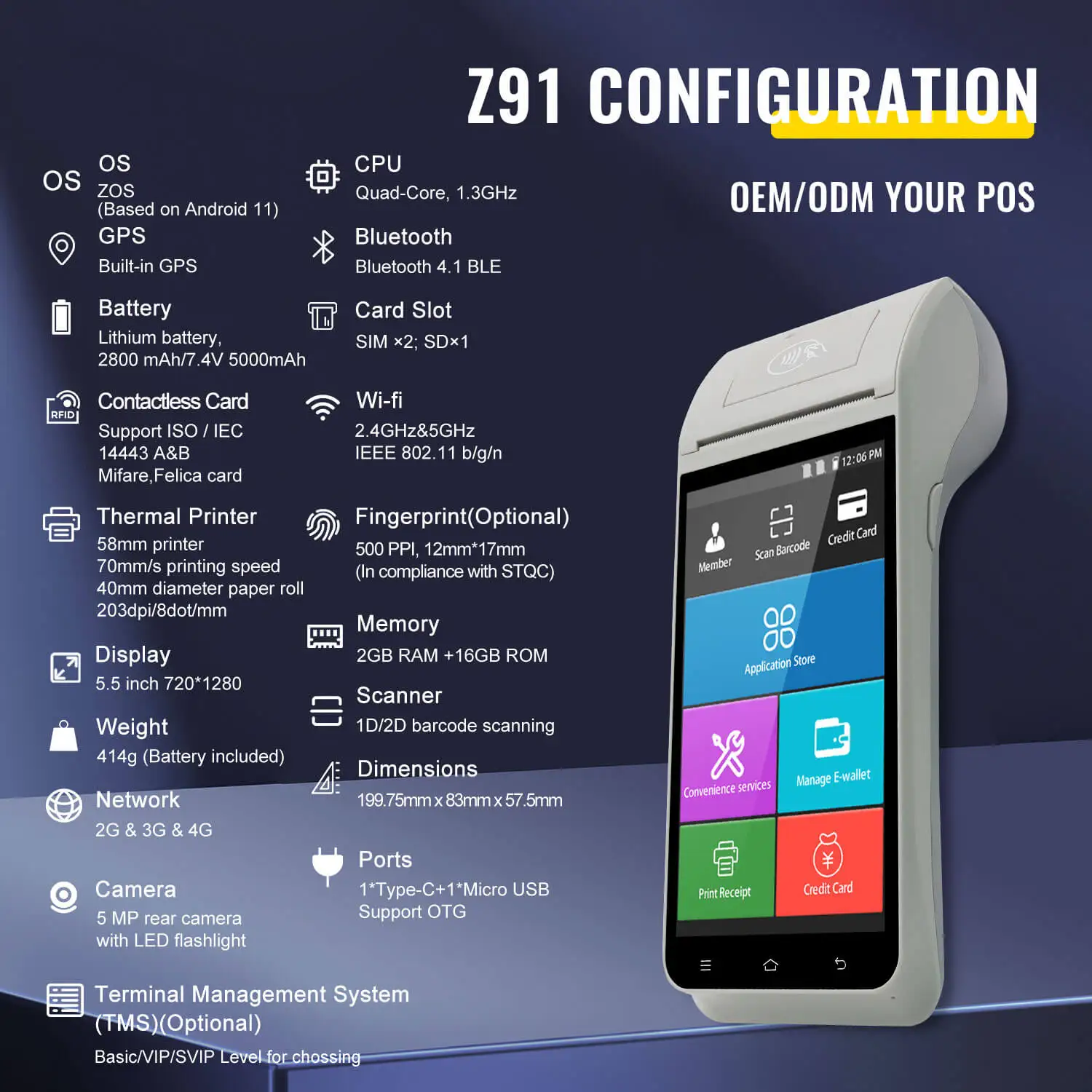 Z91 Hand Held POS Machine with Printer Tablet - Offline POS