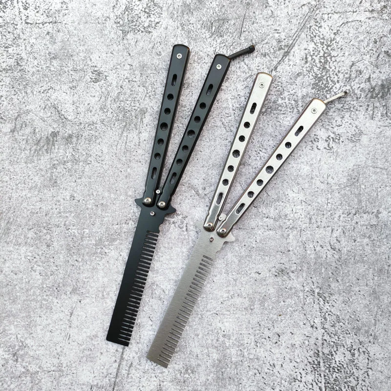 Wholesale Stock Unsharpened Metal Exercise Training Knife Stainless Steel Dull Blade Comb Butterfly Knife