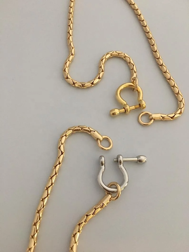 Trendy Thick Jewelry Accessories Carabiner Shackle Chain 18K Gold Plated Necklace Snake Choker Chain