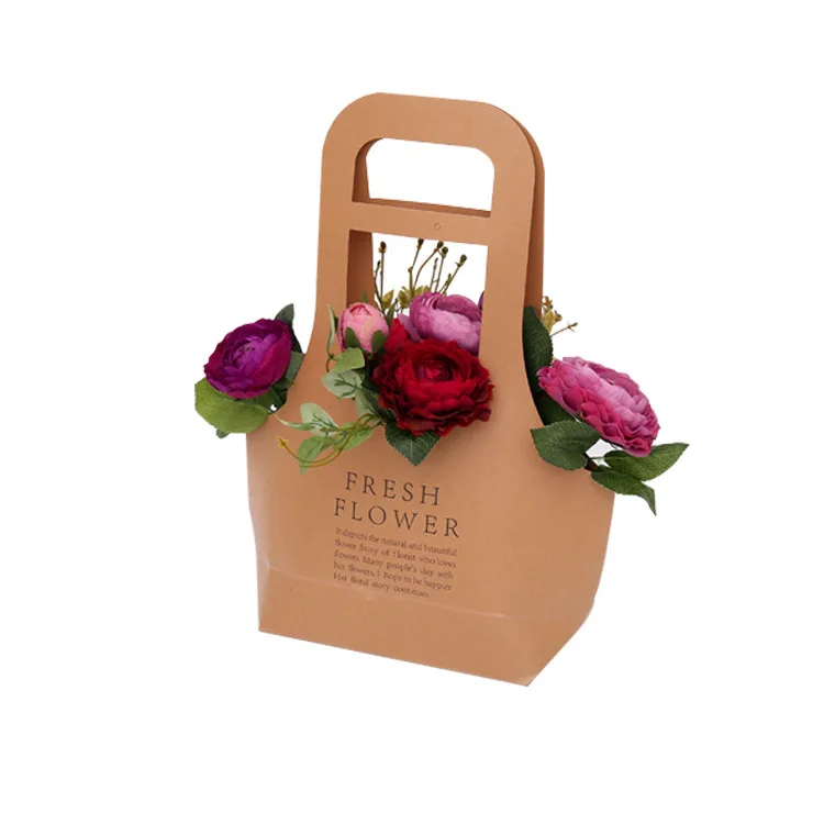 Eco Friendly Kraft Paper Hand Held Flower Box Flower Bouquet Bag Buy Gift Bags With Handles Personalized Bags Shopping Custom Logo Flower Gift Bag Product On Alibaba Com