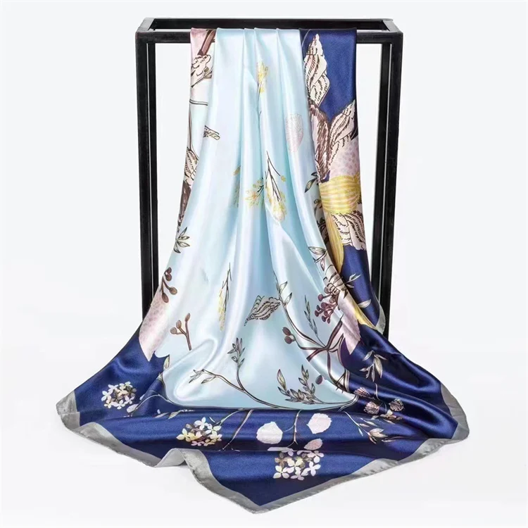 90*90CM Custom Logo silk big square scarf hot style satin print ladies silk scarf AliExpre new wild scarf women