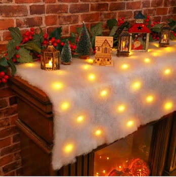 Christmas Ornament 150*40 CM LED Warm Lights Illuminated Table Runner Fake Snow Cover Blanket Decoration Table Flag