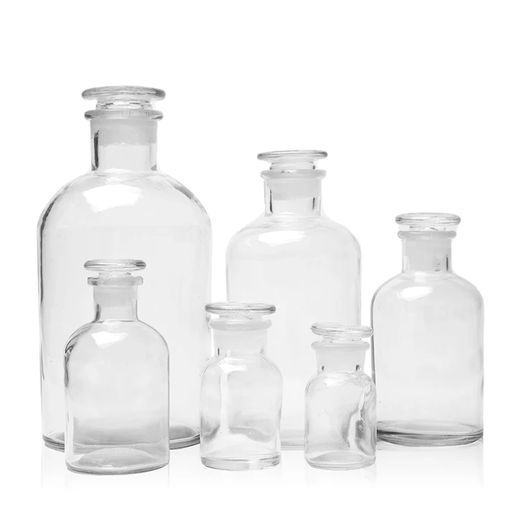 Factory Sale 125ml 250ml 500ml 1000ml Glass Amber Apothecary Jars With Glass Stopper Decorative Laboratory Reagent Vial