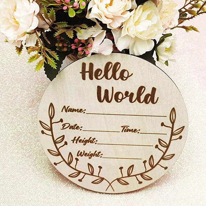 Birch Nursery Wooden Birth Announcement Sign Baby Announcement Sign Hello World Newborn Baby Boy Nursery Decor