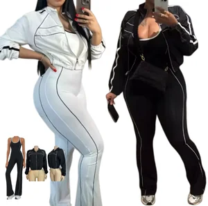 Viviblook Z1226ST04 Women Yoga Set Long Sleeve Zipper Jacket Fitness Jumpsuit Gym Fitness Sets Women 2 Piece Set