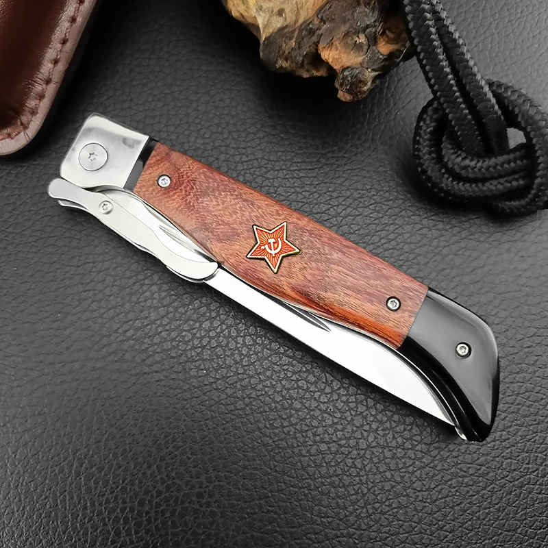Outdoor Pocket Folding Knife 440C Steel High Hardness Hunting Camping Wooden Handle Portable DIY OEM