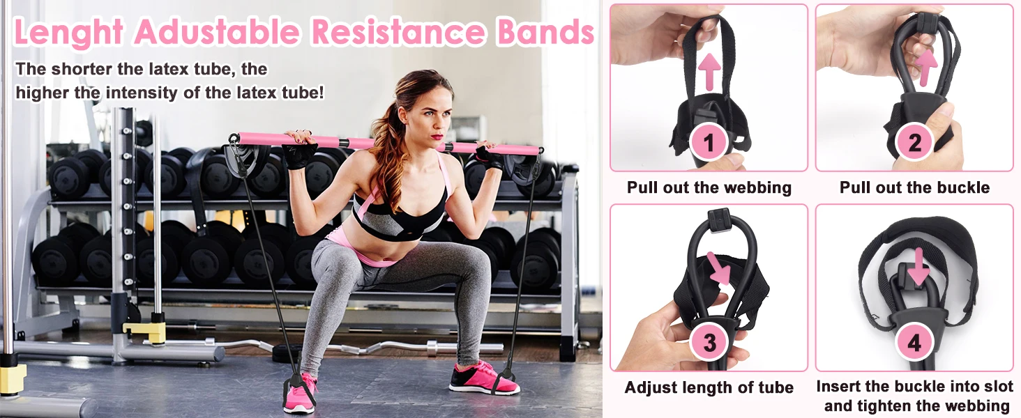 odm pilates bar kit with ab wheel knee matadjustable 3 section pilates bar with 4 resistance bands for home gym-4