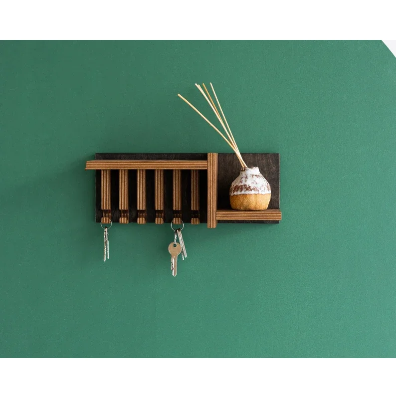 Modern Entryway Mail Key Organizer Solid Wood Key Holder for Wall Entryway Organizer for Home Decor Wooden Key Holder