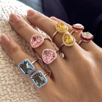 Dylam Christmas Style Enamel Multiple Shape 18K Gold Plated S925 Silver Jewelry Ring Trendy 5A Colorful Zircon Silver Rings