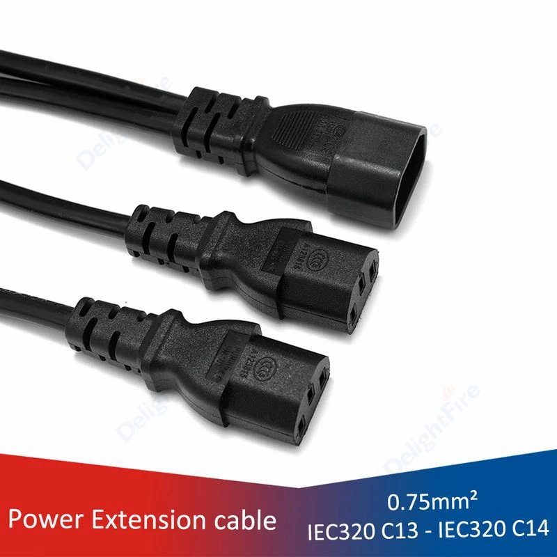 Iec320 C14 To C13 Power Splitter Cable 1 Male To 2 Female Cord 1 To 2