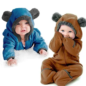 Children's European American Autumn Boy's Bear Zipper Hooded Climbing Jumpsuit Character Polyester Haxi Children's Wear