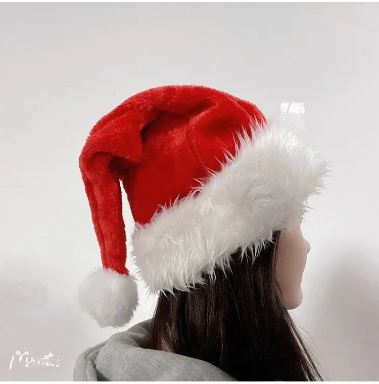 Großhandel aus Yiwu, luxuriöse Santa-Mütze, gemütliches Weihnachtsfestzubehör für Erwachsene und Kinder zur Dekoration